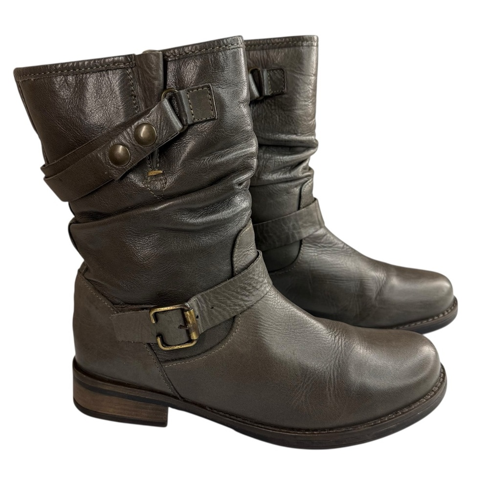 Eric Michael Laguna Gray Leather Buckle Slouch Ankle Boots EU 39/ US 8/8.5